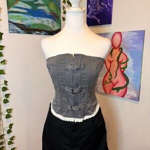 Charcoal gray lace trim corset top